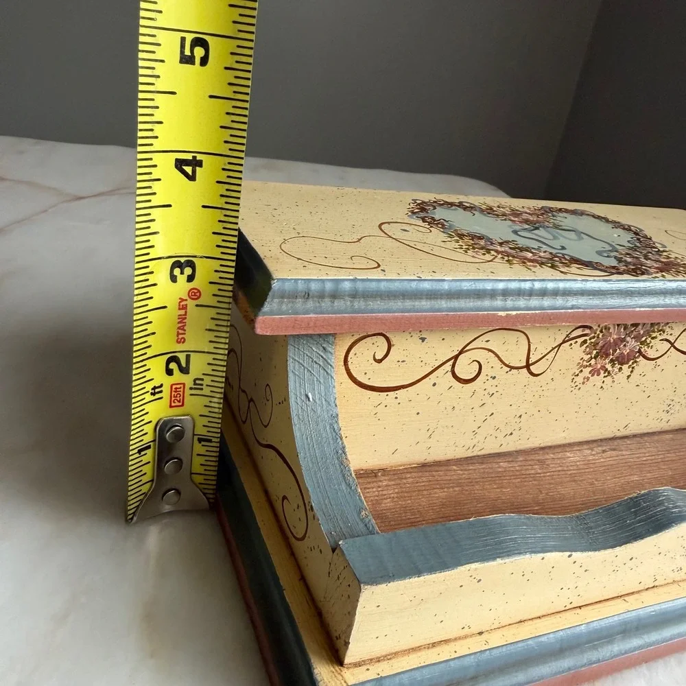Vintage‎ C Hawkins 1989 Hand Painted Wooden Desk Organizer Stationery Box Floral